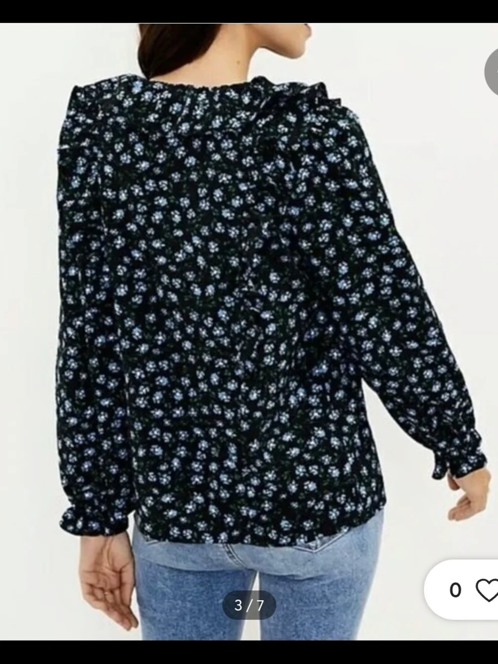 LOFT Black Floral V-Neck Puff-Sleeve Blouse Size M